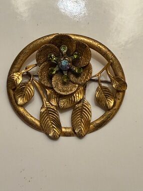 Vintage Magnolia Flower Brooch with Austrian Crystals